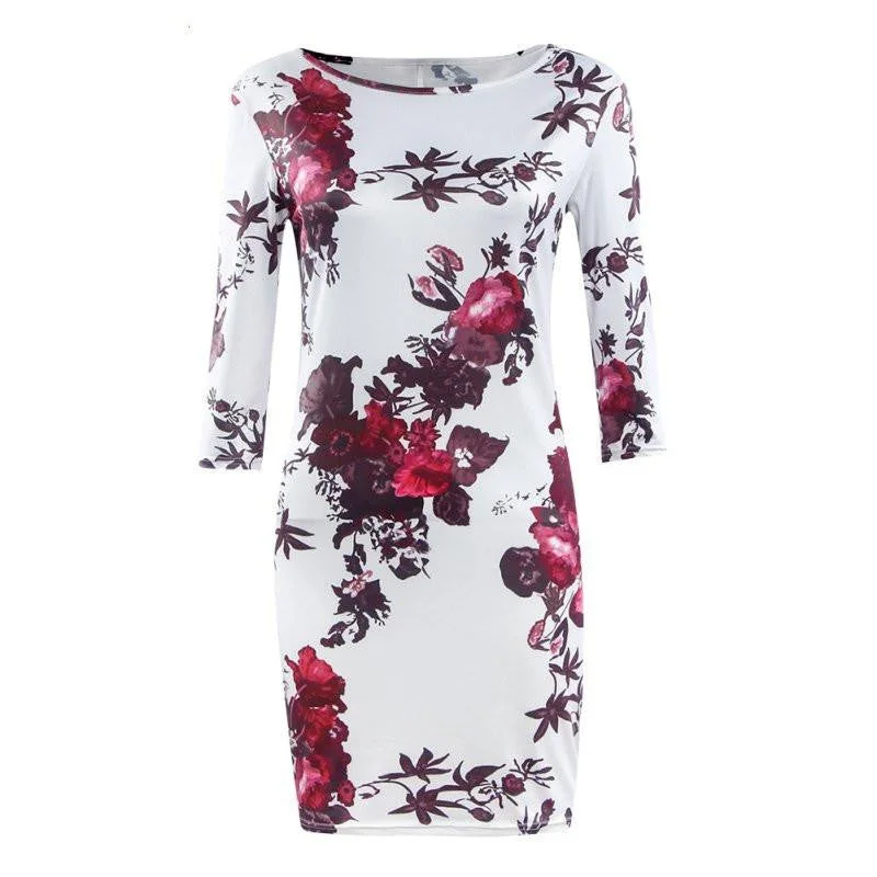 WJ Women Clothing Spring Autumn Fall Vestidos Flower Print Dresses Ladies Half Sleeve H8