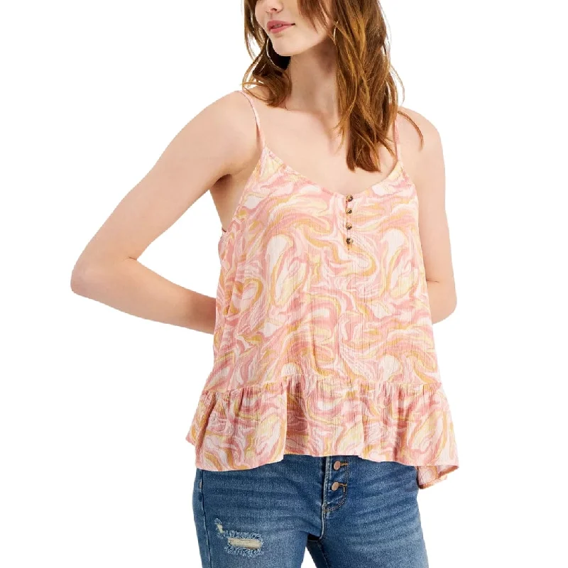 HIPPIE ROSE - Marble Ruffled-Hem Tank Top lemon yellow tank