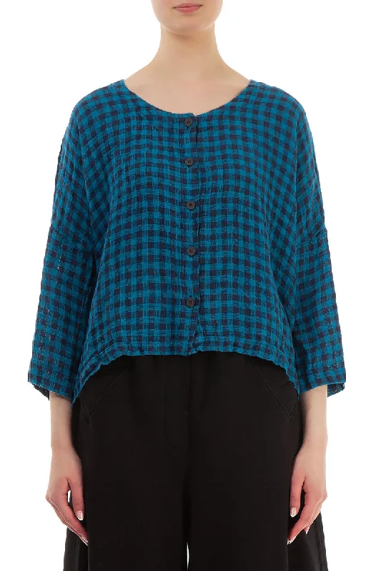 Loose Short Blue Check Linen Jacket Chenille Jacket Brocade Jacket Lace Jacket