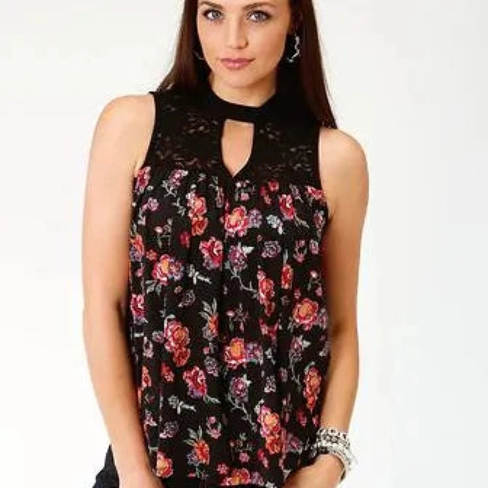 Women's Roper Black Floral Lace Tank Top neon tank top