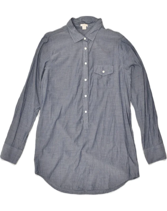 J. CREW Womens Longline Pullover Shirt UK 10 Small Grey Cotton Short Sleeve Top