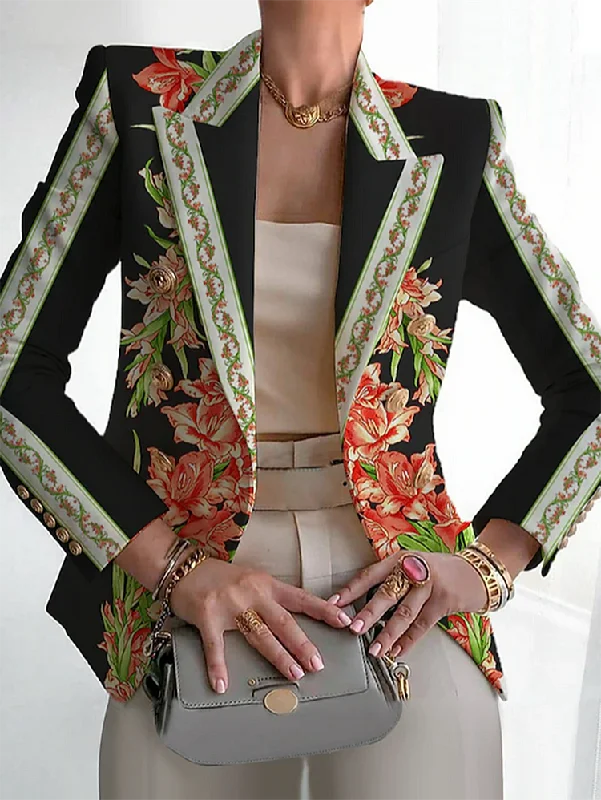 Beautiful Boho Black Multicolor Floral Jacket Jacket Blazer Coat