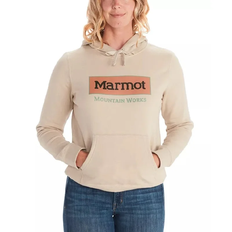 Marmot Womens Mountain Works Hoodie XS Tan Sandbar Hoodie with Back Slit Movement Comfort Marmot Womens Mountain Works Hoodie XS Tan Sandbar Hoodie with Back Slit Movement Comfort