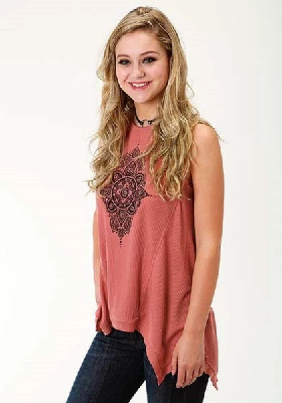 Women's Roper Tank Top w/ Henna Floral Print pastel tank top
