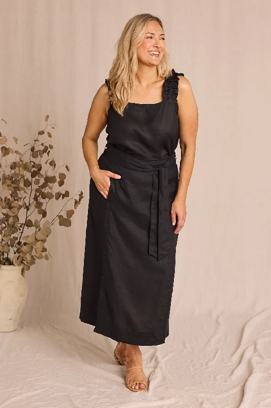 Anne Linen Skirt in Black silk skirt smooth