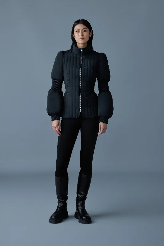Mackage - Felicia Light Down Quilted Smocked Jacket in Black Knit Fabric Woven Fabric Fleece Fabric Mackage - Felicia Light Down Quilted Smocked Jacket in Black Knit Fabric Woven Fabric Fleece Fabric