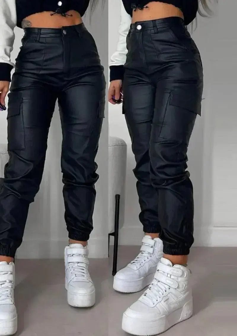 Y2K Vintage Women Elegant Harajuku Streetwear Black Cargo Pants Motorcycle Pu Leather High Waist Harem Jogger Trousers Clothes Trousers Brand Named Y2K Vintage Women Elegant Harajuku Streetwear Black Cargo Pants Motorcycle Pu Leather High Waist Harem Jogger Trousers Clothes Trousers Brand Named