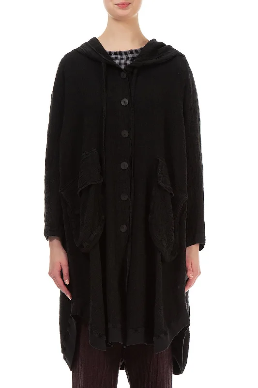 Hooded Oversized Black Linen Viscose Jacket Appliqued Jacket Beaded Jacket Sequined Jacket Hooded Oversized Black Linen Viscose Jacket Appliqued Jacket Beaded Jacket Sequined Jacket