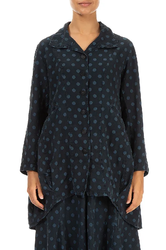 Dotty Midnight Blue Balloon Silk Jacket Hooded Jacket Caped Jacket Shawl Collar Jacket Dotty Midnight Blue Balloon Silk Jacket Hooded Jacket Caped Jacket Shawl Collar Jacket