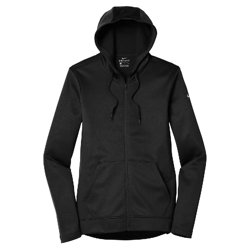 Nike Women's Black Therma-FIT Full-Zip Fleece Hoodie Hoodie with Set-In Sleeves Structured Classic Nike Women's Black Therma-FIT Full-Zip Fleece Hoodie Hoodie with Set-In Sleeves Structured Classic