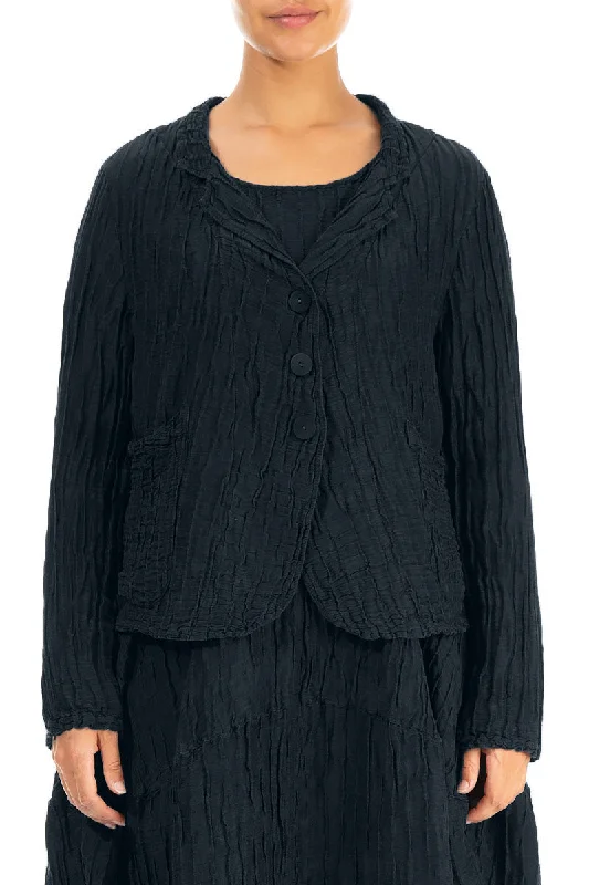 Short Crinkled Midnight Blue Silk Jacket Mesh Jacket Canvas Jacket Denim Jacket