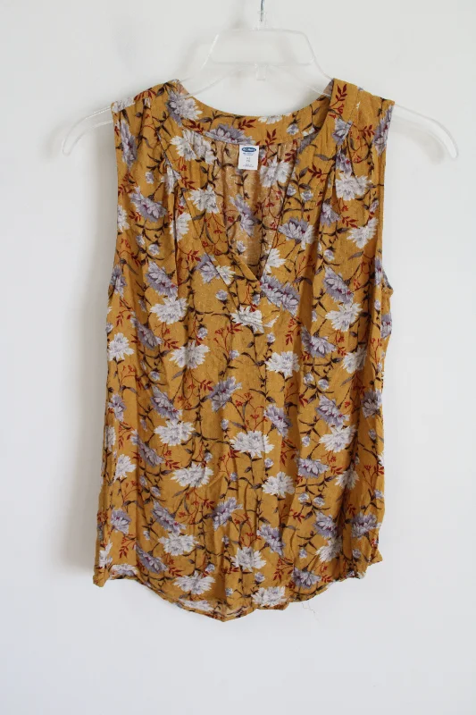 Old Navy Mustard Yellow Floral Tank | XS v-neck tank top