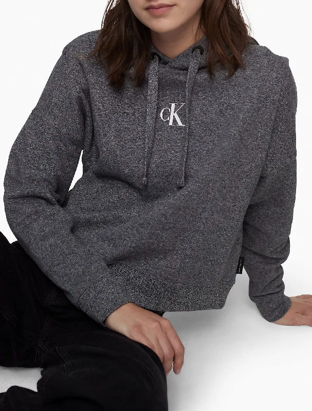 Calvin Klein Mini Monogram Logo Cropped Hoodie - Women Hoodie with Full-Zip Functional Layering Calvin Klein Mini Monogram Logo Cropped Hoodie - Women Hoodie with Full-Zip Functional Layering