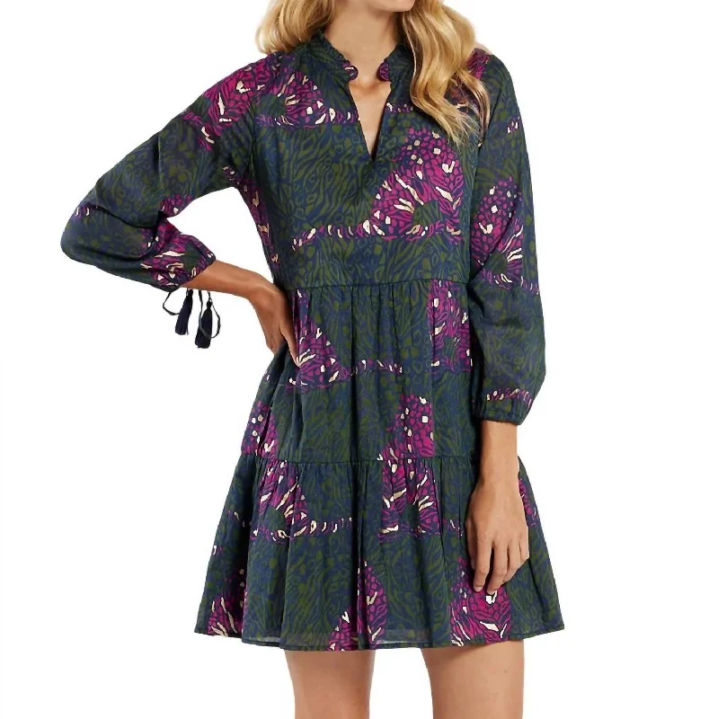 Monaco Dress In Grand Tiger Navy Gold