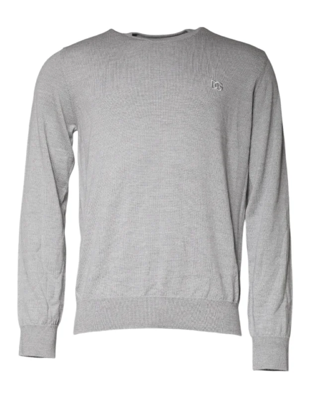 Light Gray Wool Crew Neck Pullover Sweater dolman Sleeve Top