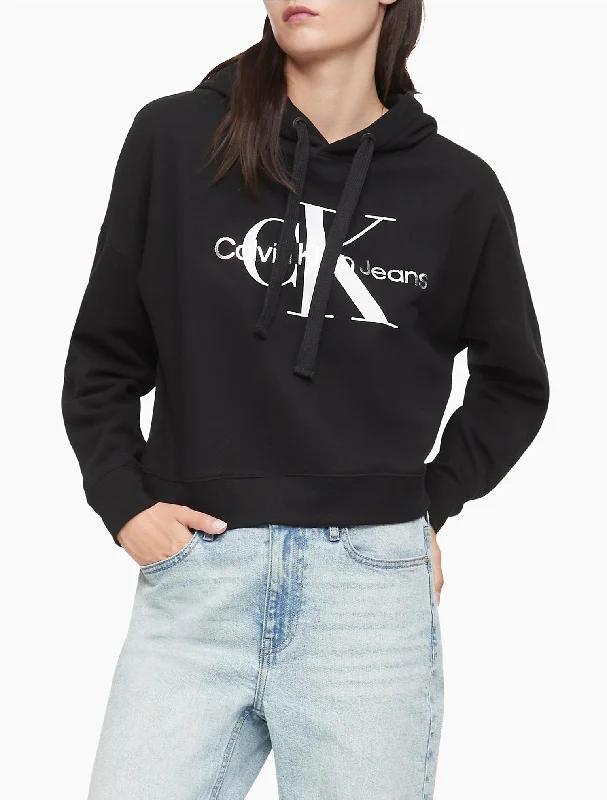 Calvin Klein Monogram Logo Cropped Hoodie - Women Hoodie with Elastic Waist Stretchable Comfortable Calvin Klein Monogram Logo Cropped Hoodie - Women Hoodie with Elastic Waist Stretchable Comfortable