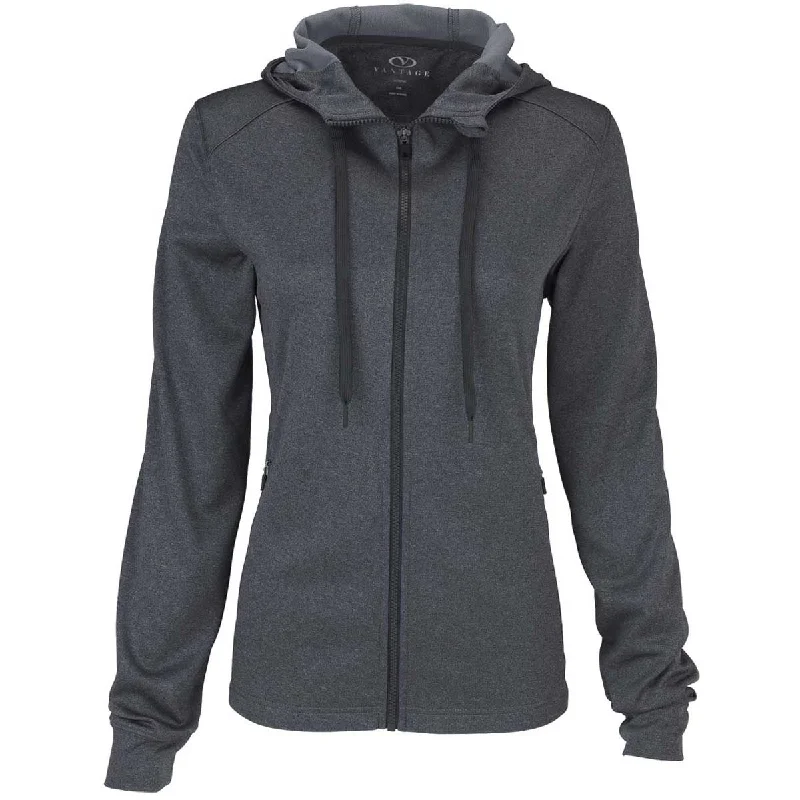 Vantage Women's Dark Grey Street Hoodie Hoodie with Hidden Zipper Minimalist Clean