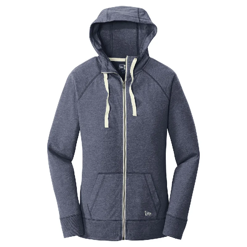 New Era Women's True Navy Heather Sueded Cotton Full Zip Hoodie Hoodie with Mesh Breathable Sporty New Era Women's True Navy Heather Sueded Cotton Full Zip Hoodie Hoodie with Mesh Breathable Sporty