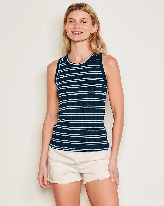 Variegated Rib Stripe High Crew Tank bronze tank top