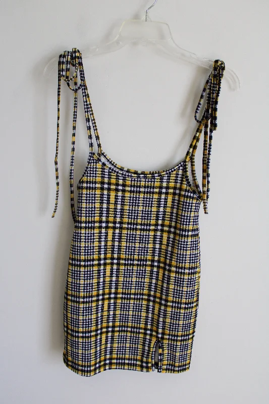 Shein Black Yellow Plaid Tank | S vintage tank top