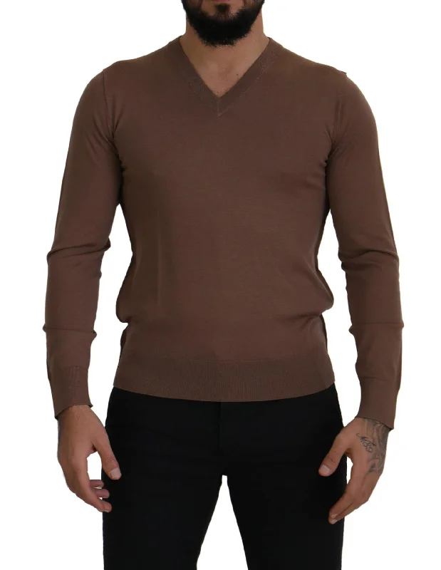 Elegant Virgin Wool V-neck Pullover Sweater Box Sleeve Comfort