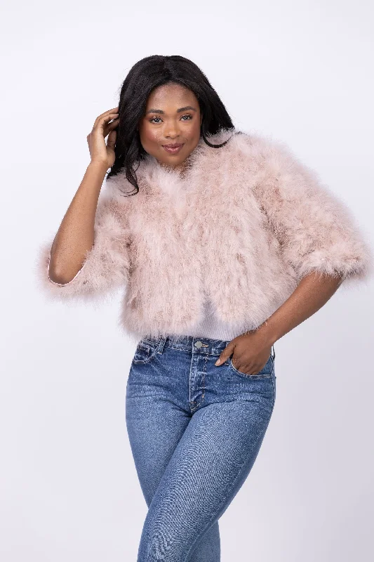 Linda Richards Feather Bolero Jacket in Blush Faux Fur Jacket Real Fur Jacket Shearling Jacket Linda Richards Feather Bolero Jacket in Blush Faux Fur Jacket Real Fur Jacket Shearling Jacket
