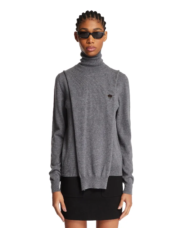 Pullover Doppio Strato Grigio Open Front Cardigan