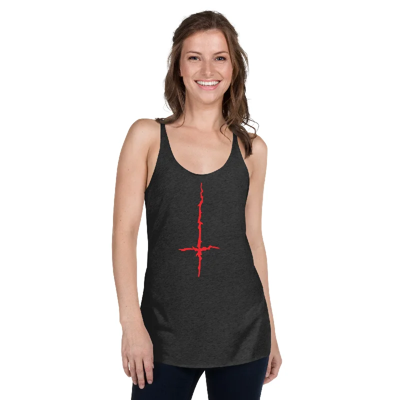 Red Melting Inverted Cross Black Metal Style Women's Racerback Tank Top Shirt basic tank top
