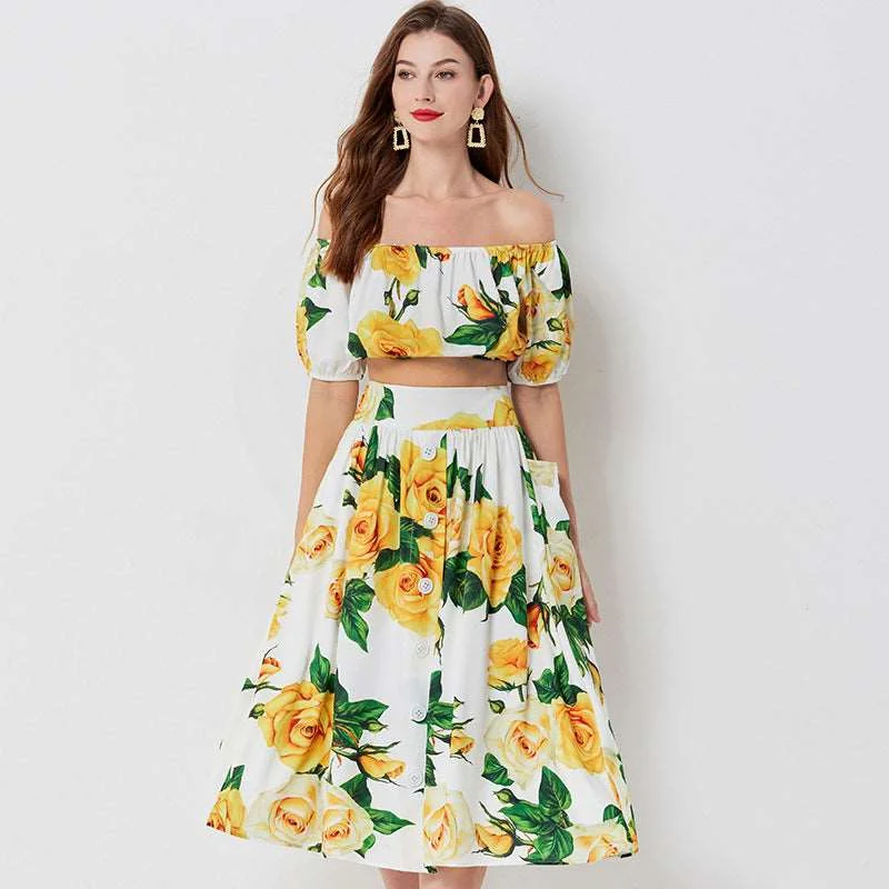 Women's High Waist Clinch Skirt and Top Two-piece Outfit Set modal blend skirt