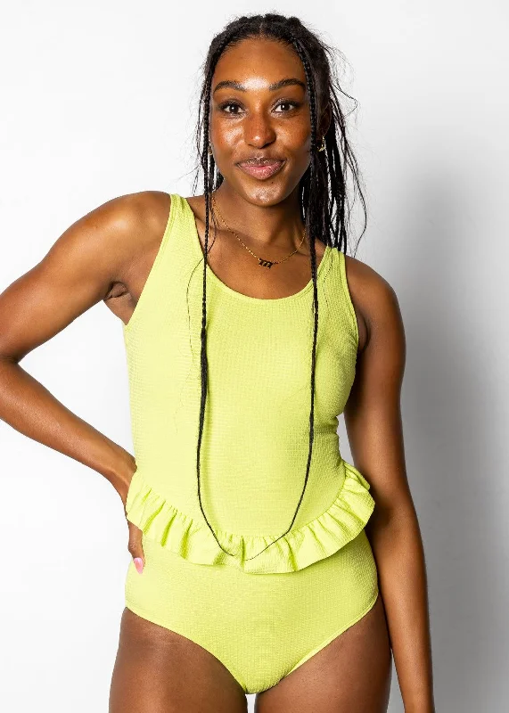 Waffled Glow Green | Skirted One-Piece linen skirt relaxed
