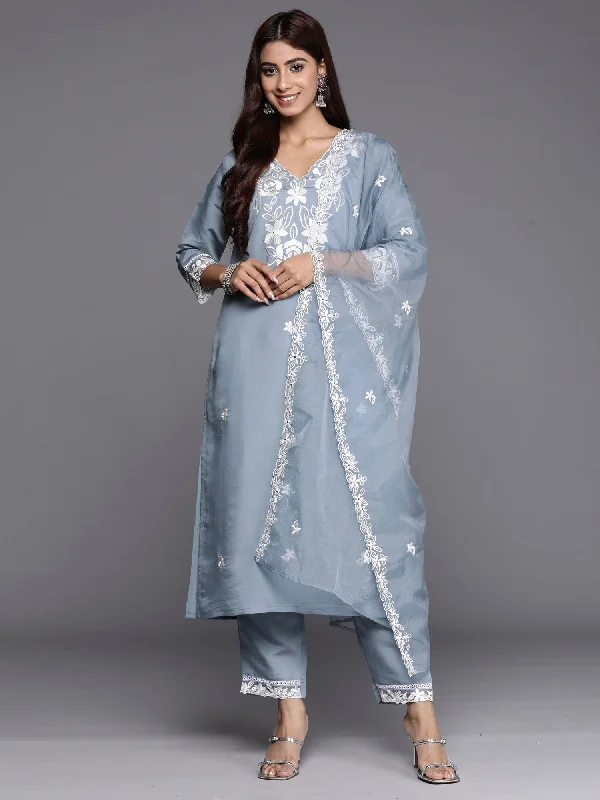 Women Teal Embroidered Straight Kurta Trousers With Dupatta Set Trousers Chinos Classic Women Teal Embroidered Straight Kurta Trousers With Dupatta Set Trousers Chinos Classic