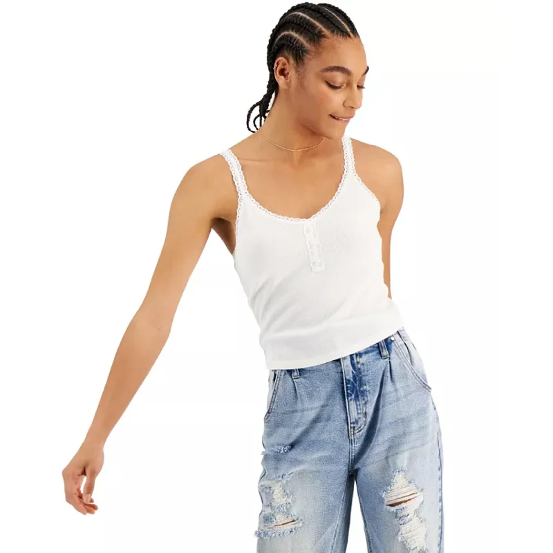 HIPPIE ROSE -  Juniors' Ribbed Henley Tank Top bright tank top
