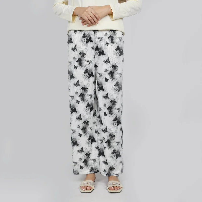 Women's Printed Trouser - White Trousers Yoga Stretchy
