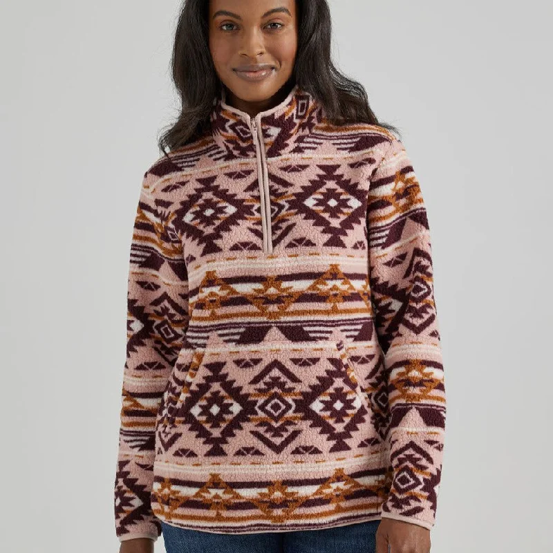 Wrangler Retro Women's Punchy Quarter Zip Sherpa Pullover in Southwest Pink Ruffle Neck Pullover Wrangler Retro Women's Punchy Quarter Zip Sherpa Pullover in Southwest Pink Ruffle Neck Pullover