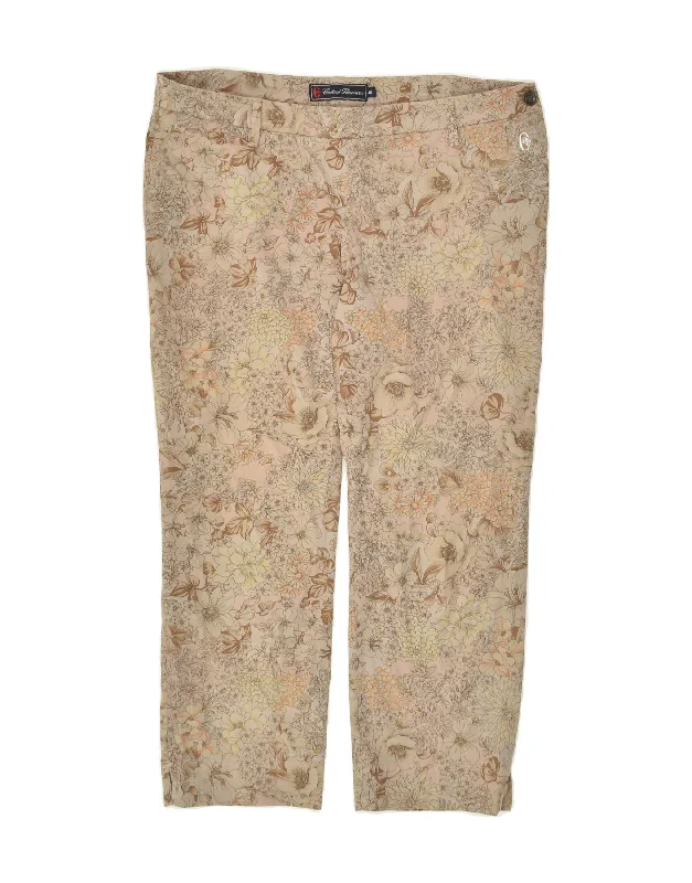 CONTE OF FLORENCE Womens Casual Trousers IT 46 Large W34 L24  Beige Floral Trousers Wedding White