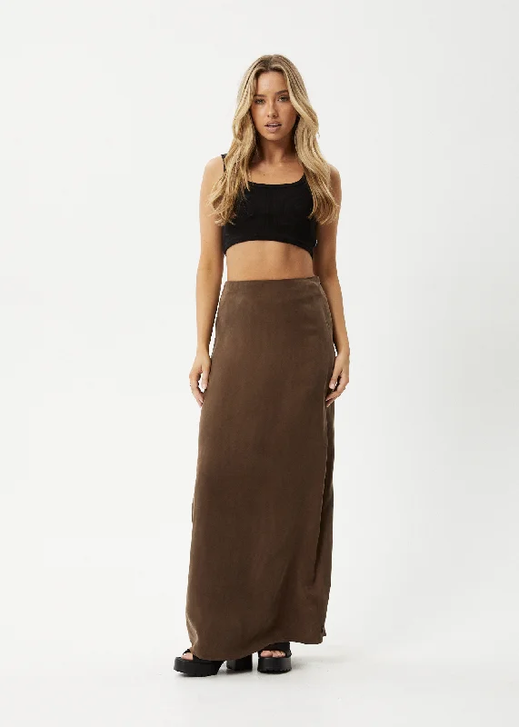 AFENDS Womens Grace - Cupro Maxi Skirt - Coffee silk skirt lustrous
