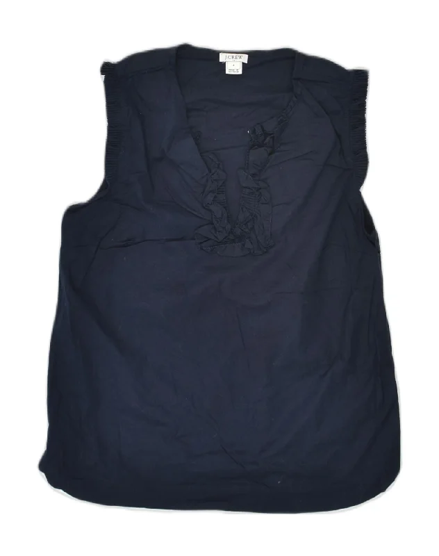 J. CREW Womens Sleeveless Ruffle Front Pullover Shirt US 4 Small Navy Blue Scalloped Neck Pullover J. CREW Womens Sleeveless Ruffle Front Pullover Shirt US 4 Small Navy Blue Scalloped Neck Pullover