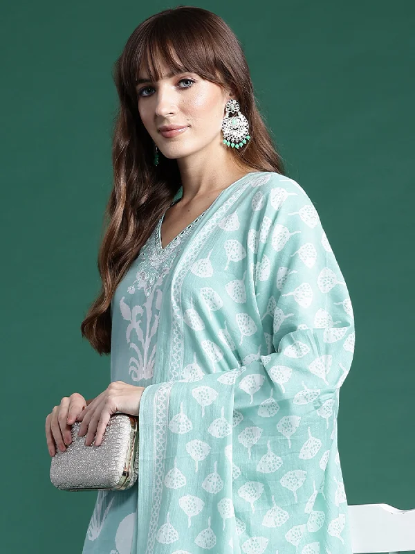 Women Green Printed Straight Kurta Trousers With Dupatta Set Trousers Bestseller Popular Women Green Printed Straight Kurta Trousers With Dupatta Set Trousers Bestseller Popular