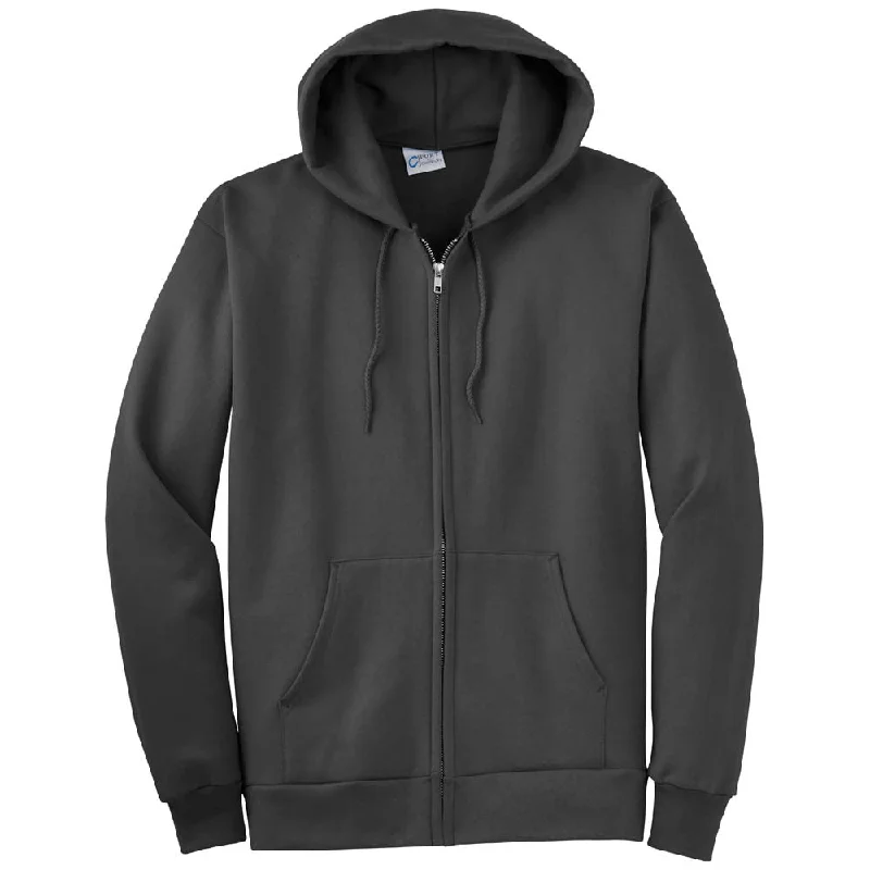 Port & Company Charcoal Ultimate Full Zip Hooded Sweatshirt Hoodie with Thumb Holes Functional Cozy Port & Company Charcoal Ultimate Full Zip Hooded Sweatshirt Hoodie with Thumb Holes Functional Cozy