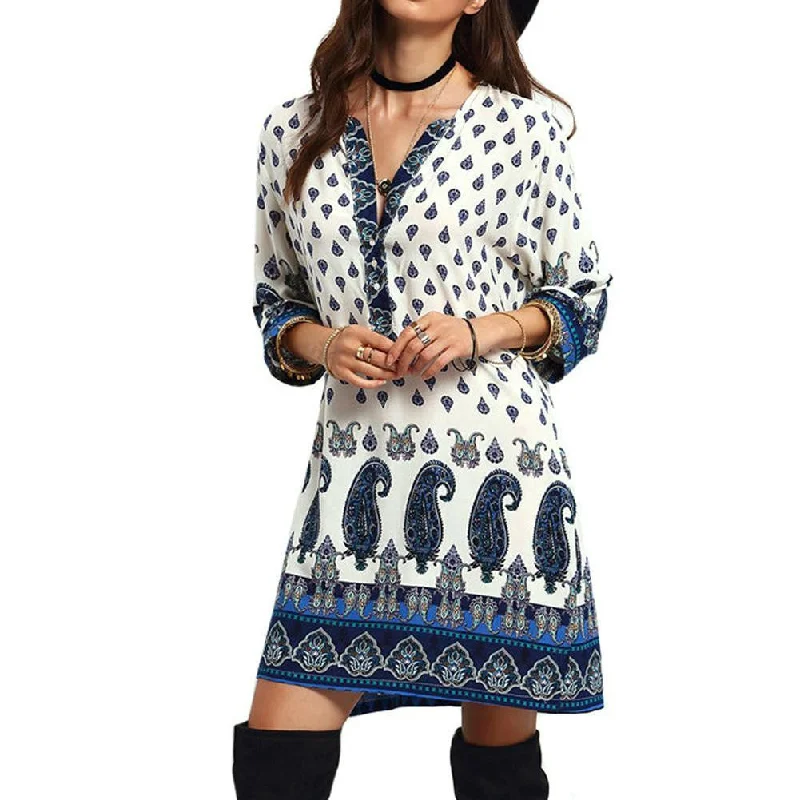Womens Dress Autumn Long Sleeve Floral Tribal Printed Vintage Dresses Bohemian Fashion Casual Dress Women Clothing Vestido Womens Dress Autumn Long Sleeve Floral Tribal Printed Vintage Dresses Bohemian Fashion Casual Dress Women Clothing Vestido