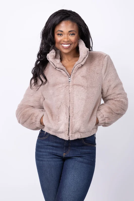 J. Society Faux Fur Jacket in Mink Rayon Fabric Velvet Fabric Corduroy Fabric