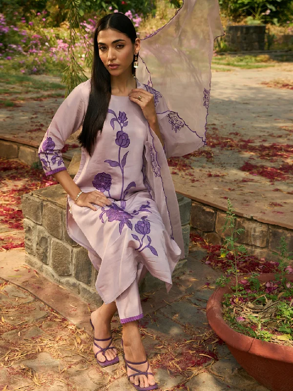 Women Purple Embroidered Straight Kurta Trousers With Dupatta Set Trousers Leisure Comfortable Women Purple Embroidered Straight Kurta Trousers With Dupatta Set Trousers Leisure Comfortable
