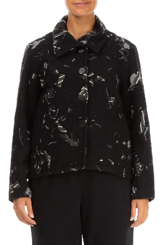 Collar Patterned Black Wool Jacket Bomber Jacket Anorak Windbreaker