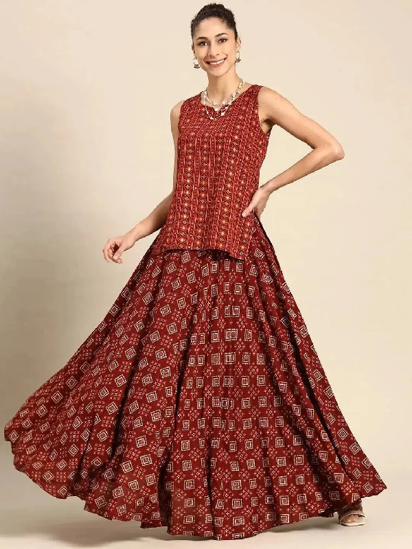 Flared Skirt with Short Kurti in Maroon boho skirt vibe