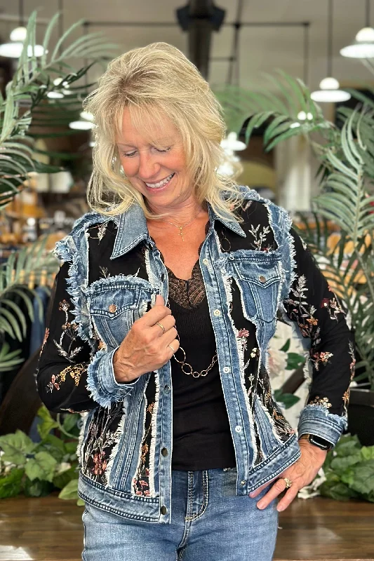 Denim 'n Black Lace Floral Embroidered Jacket Print Jacket Jacquard Jacket Patchwork Jacket Denim 'n Black Lace Floral Embroidered Jacket Print Jacket Jacquard Jacket Patchwork Jacket