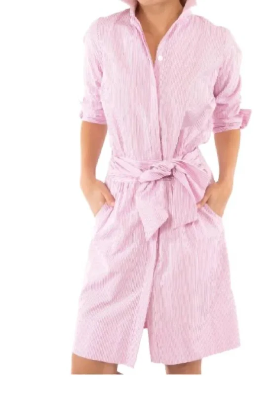 Breezy Blouson Pin-Stripe Dress In Pink