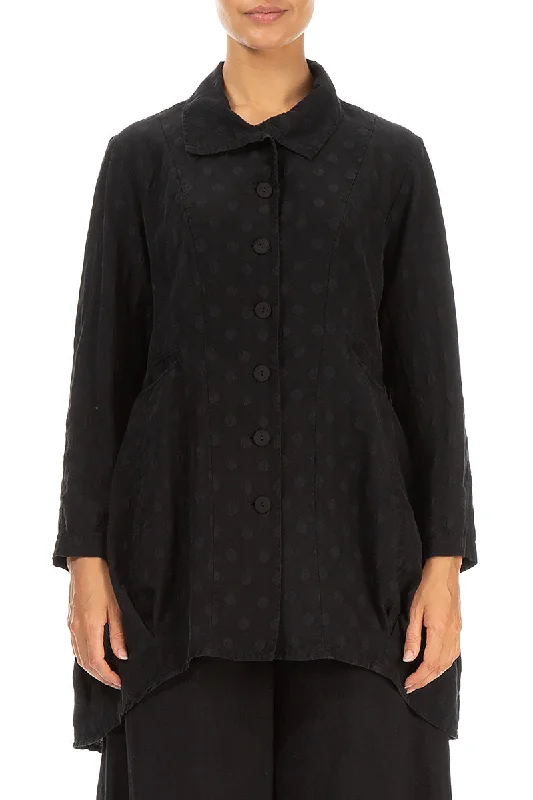 Dotty Black Balloon Silk Jacket Oversized Jacket Tailored Jacket Straight Jacket
