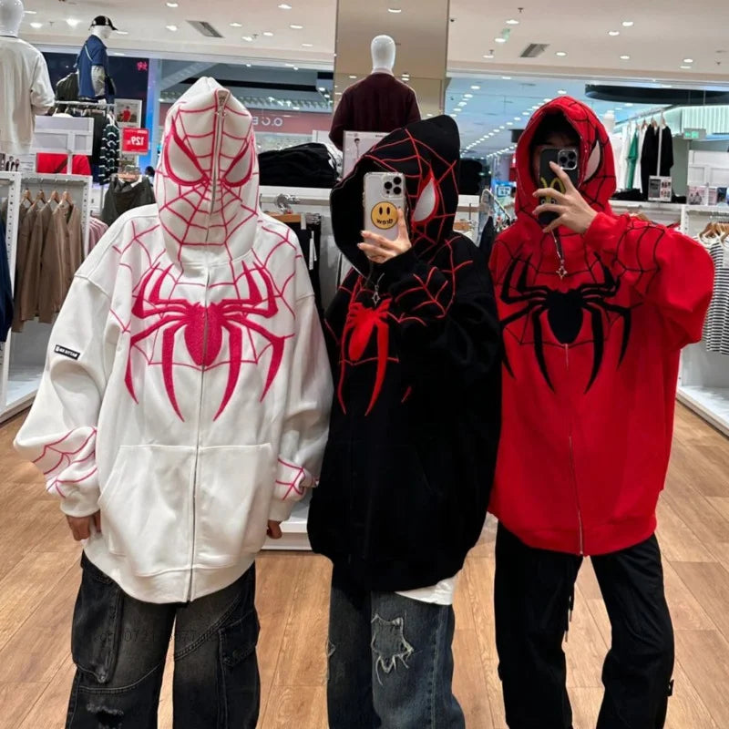 Spider Man Embroidery Design Inspired Zipper Hooded Sweater for Man and Women INS Korean Teens Student Loose Oversize Hoodies Hoodie with Hem Drawcord Adjustable Customizable Spider Man Embroidery Design Inspired Zipper Hooded Sweater for Man and Women INS Korean Teens Student Loose Oversize Hoodies Hoodie with Hem Drawcord Adjustable Customizable