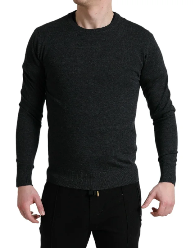 Elegant Gray Wool Pullover Sweater Chenille Soft Sweater