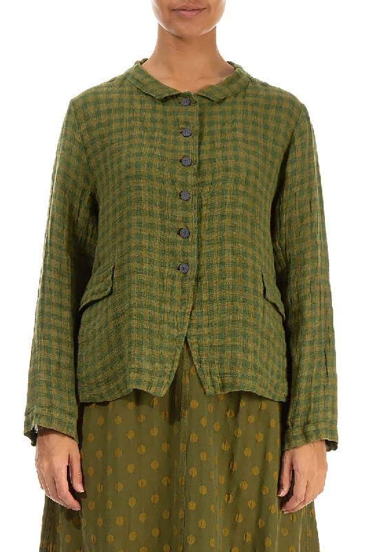 Buttoned Green Check Linen Jacket Rayon Fabric Velvet Fabric Corduroy Fabric